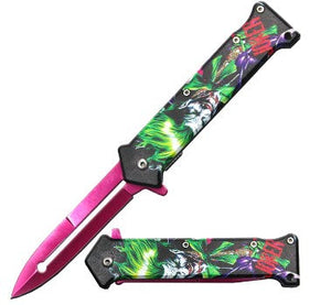 Pink Blade Fantasy Print Handle Assist Folding Knife with Belt Clip