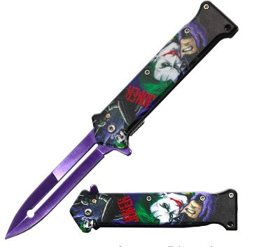 Purple Blade Fantasy Print Handle Assist Folding Knife with Belt Clip