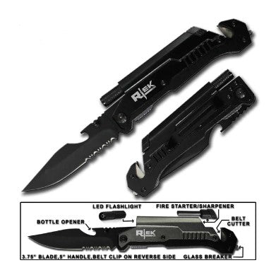 Black Tactical Assist Open Pocket Knife with Led Light