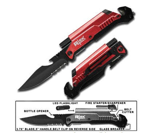 Red Tactical Assist Open Pocket Knife with Led Light